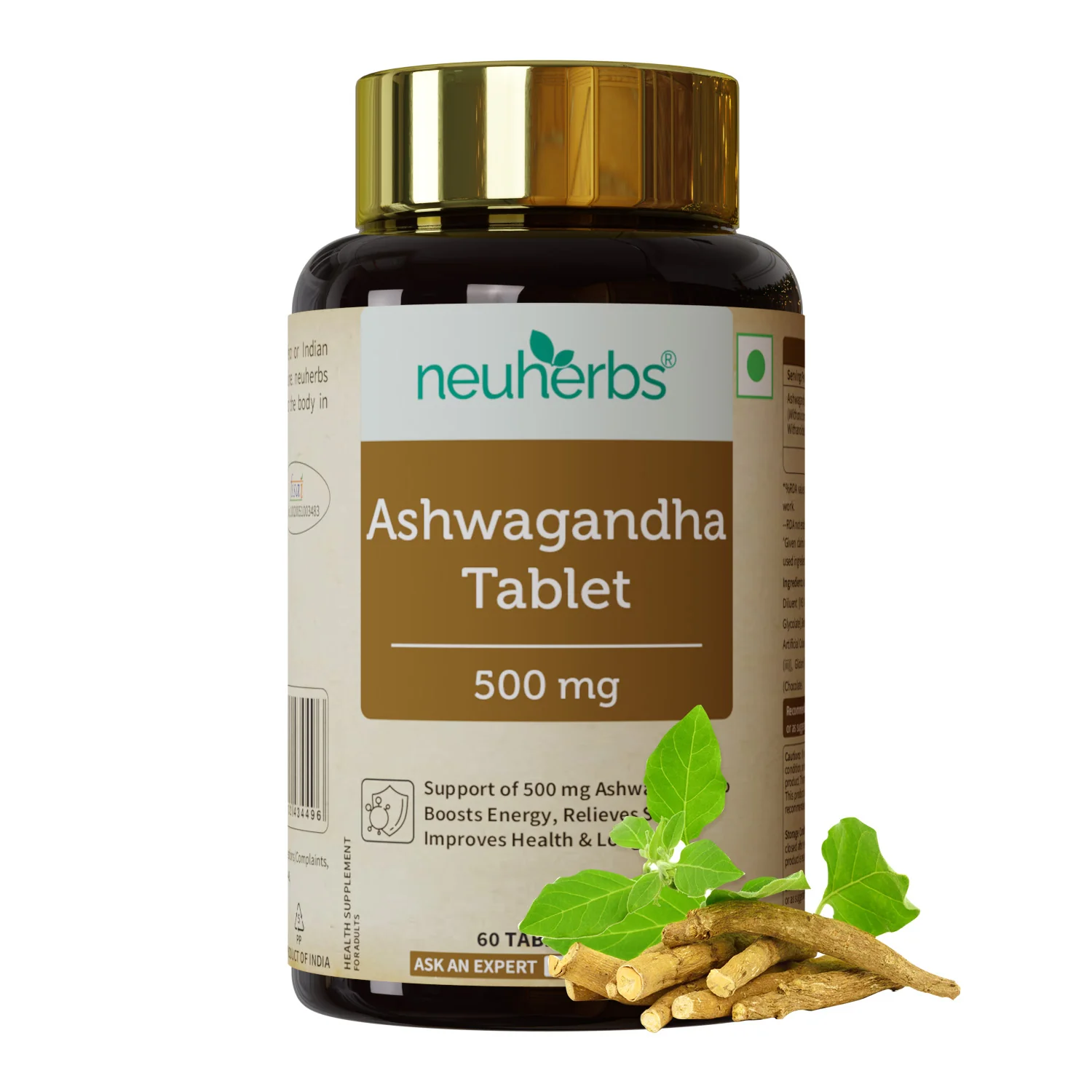Ashwagandha 500 mg - 60 Tablets: Boosts Energy & Immunity