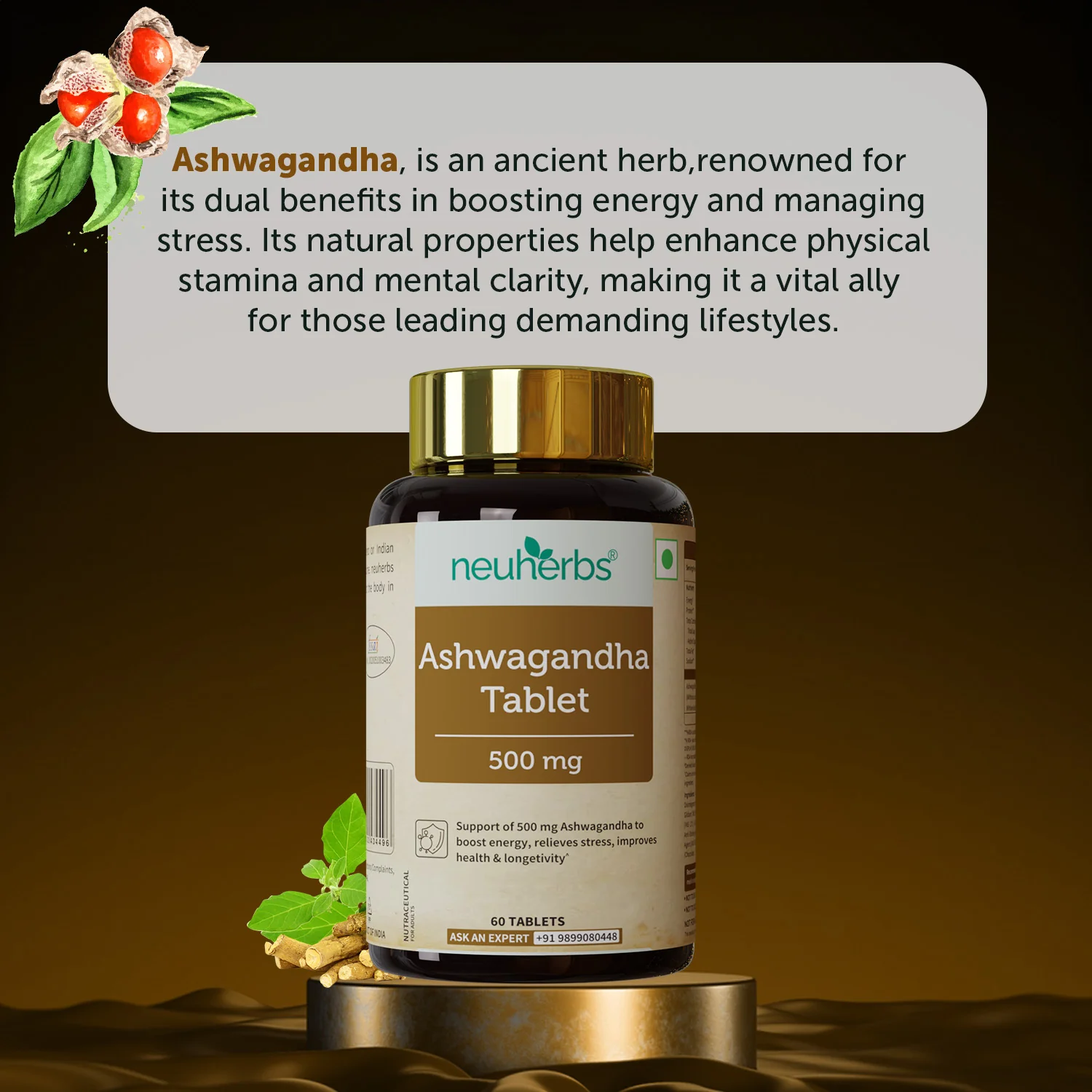 Ashwagandha 500 mg - 60 Tablets: Boosts Energy & Immunity - Image 2