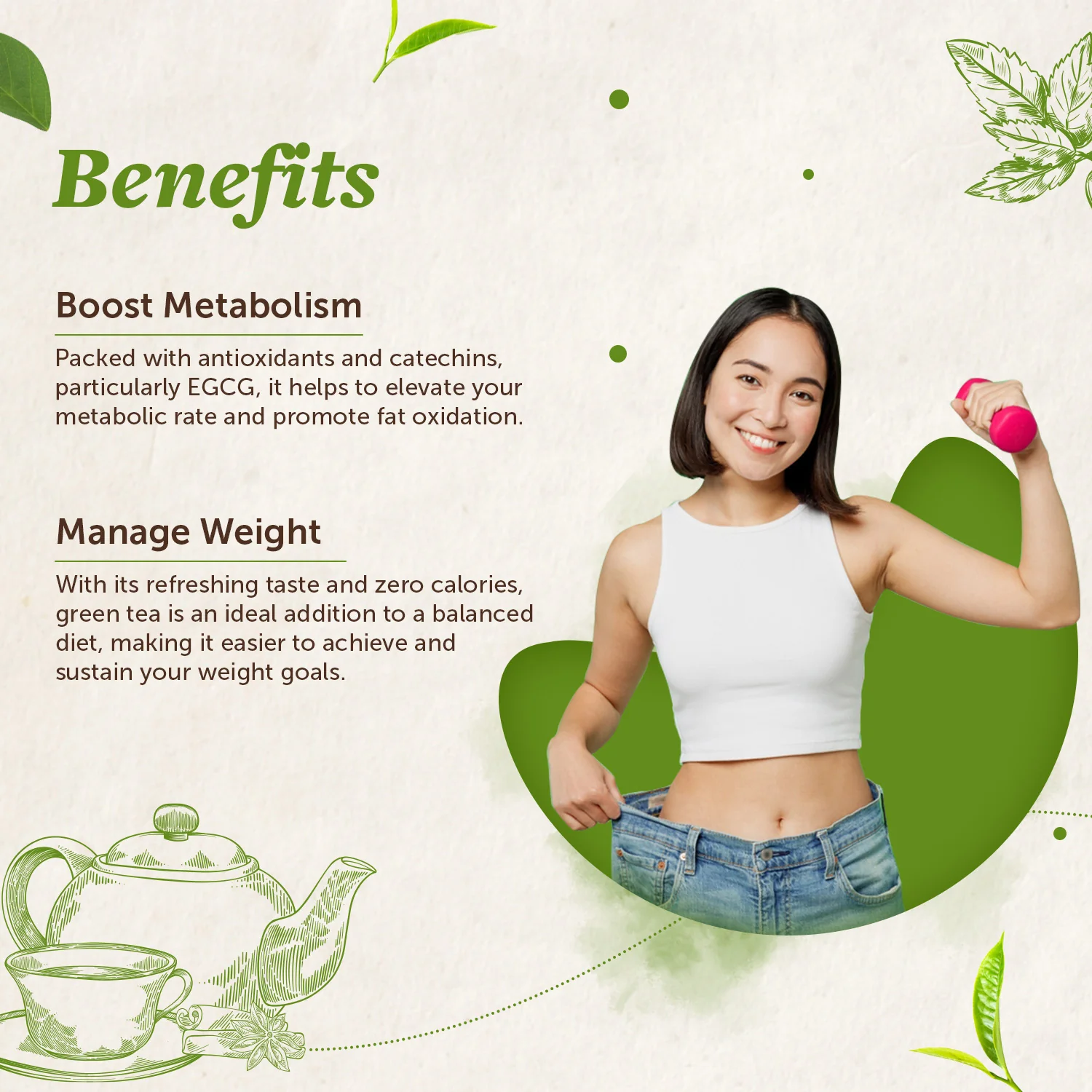 Green Tea for Weight Loss- Metabolism Boost & Body Detox - 50gm - Image 3