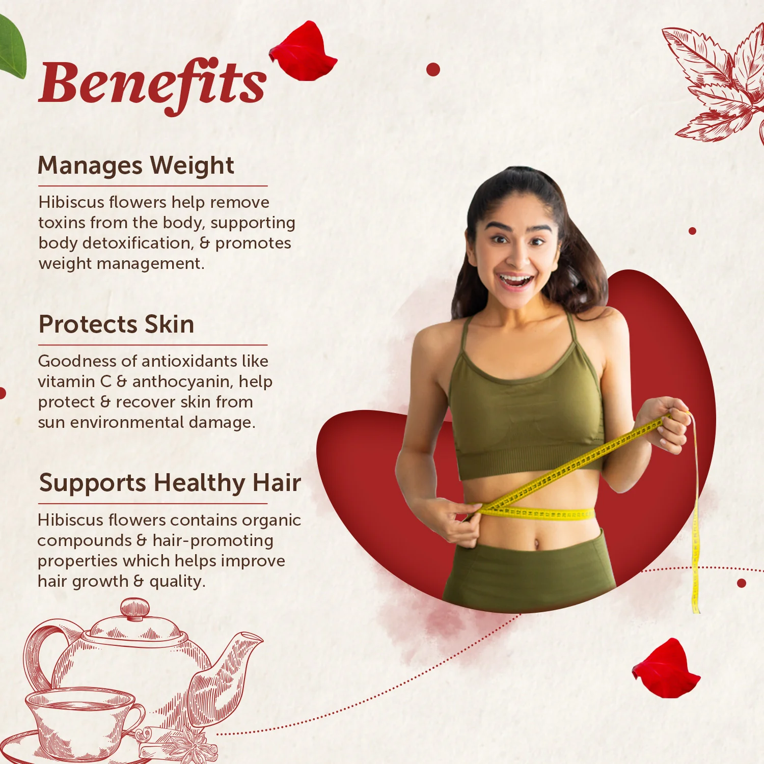 Hibiscus Flower Tea for Hair, Skin & Manage Weight - 50gm - Image 3