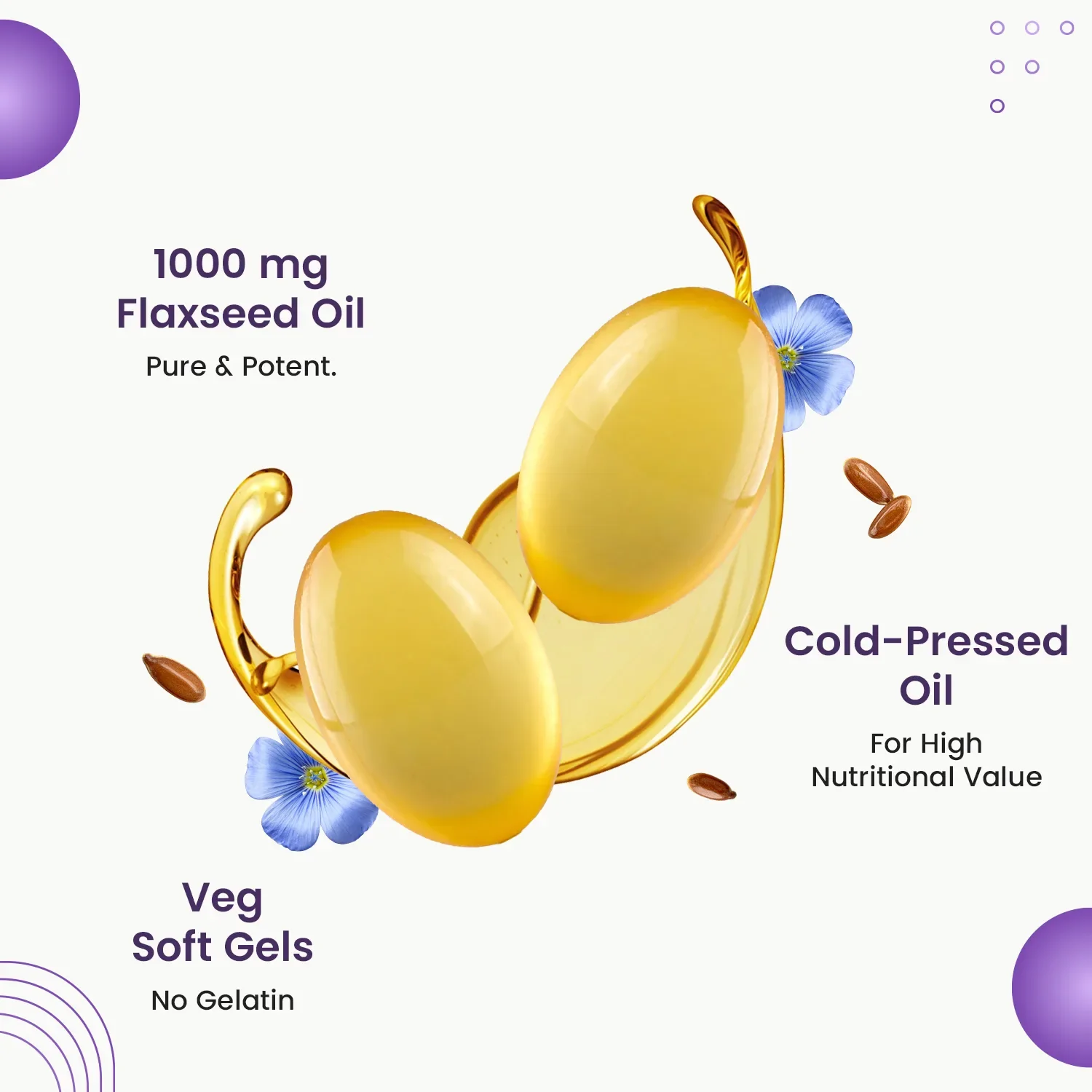 Flaxseed Oil Capsules 1000mg With 821mg Omega 3-6-9, Additional Vitamin D3 & E To Support Heart, Joint & Skin For Women & Men - Image 4