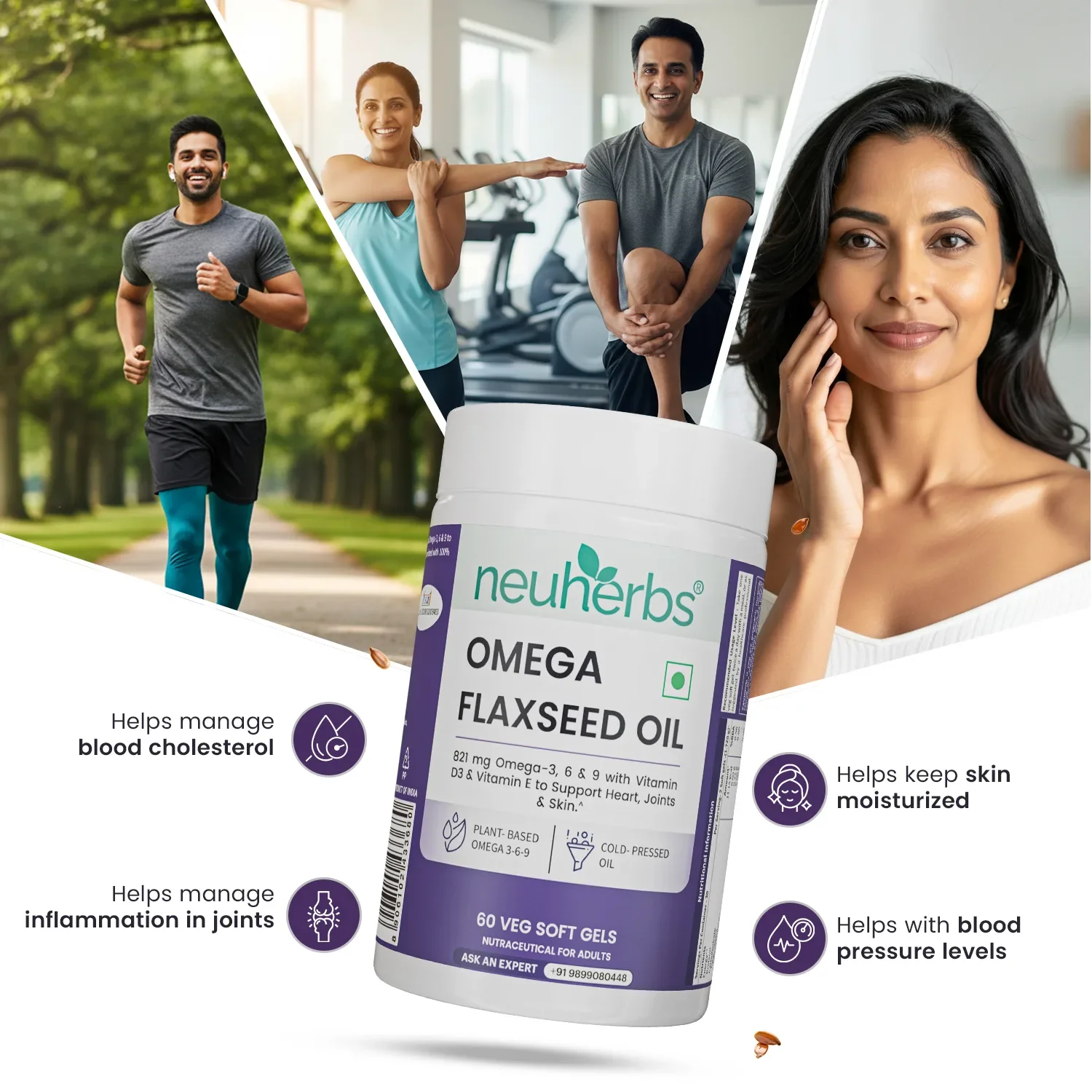 Flaxseed Oil Capsules 1000mg With 821mg Omega 3-6-9, Additional Vitamin D3 & E To Support Heart, Joint & Skin For Women & Men - Image 5
