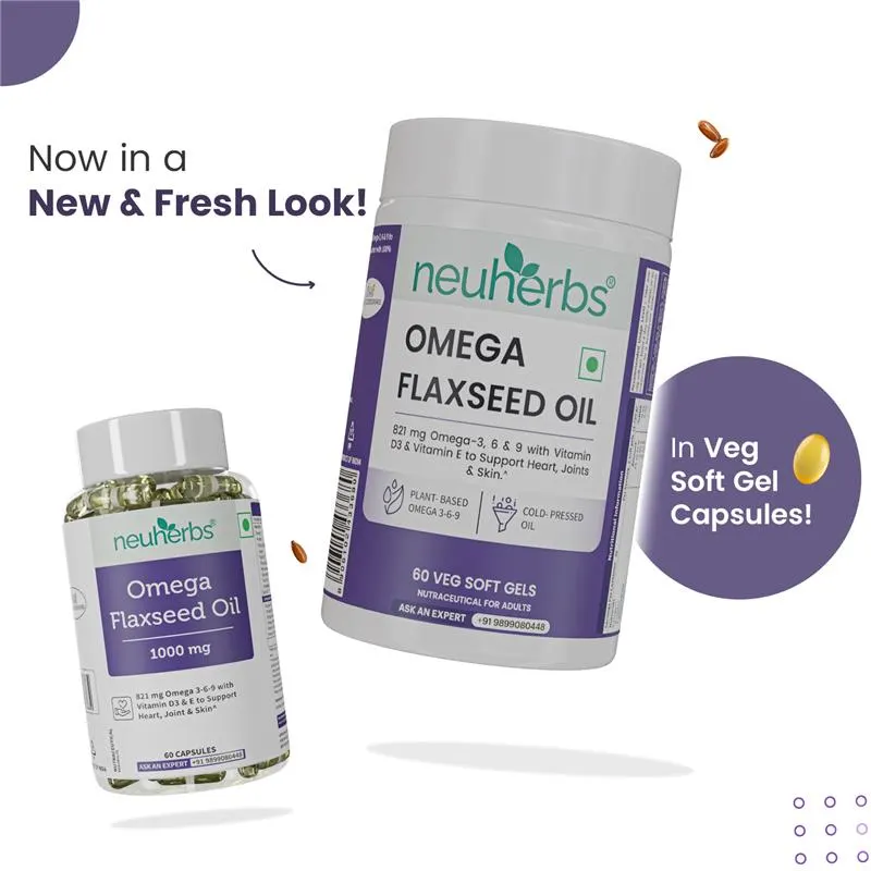 Flaxseed Oil Capsules 1000mg With 821mg Omega 3-6-9, Additional Vitamin D3 & E To Support Heart, Joint & Skin For Women & Men - Image 7