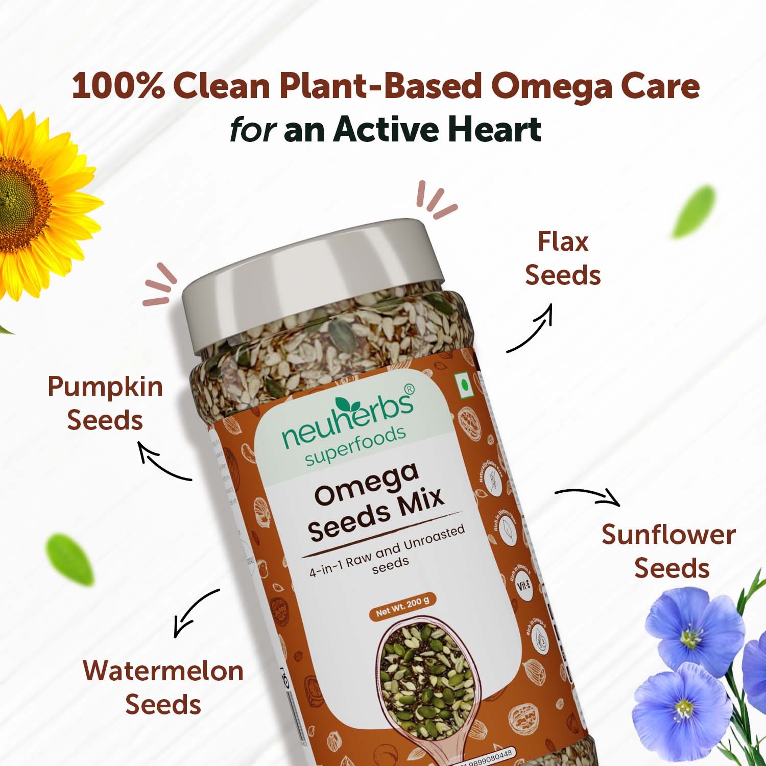 Omega Seeds Mix with richness of Flax, Pumpkin, Watermelon & Sunflower seeds with omega-3, dietary fiber, protein and essential nutrients helpful for Weight Loss, Heart & Good Skin - Image 2