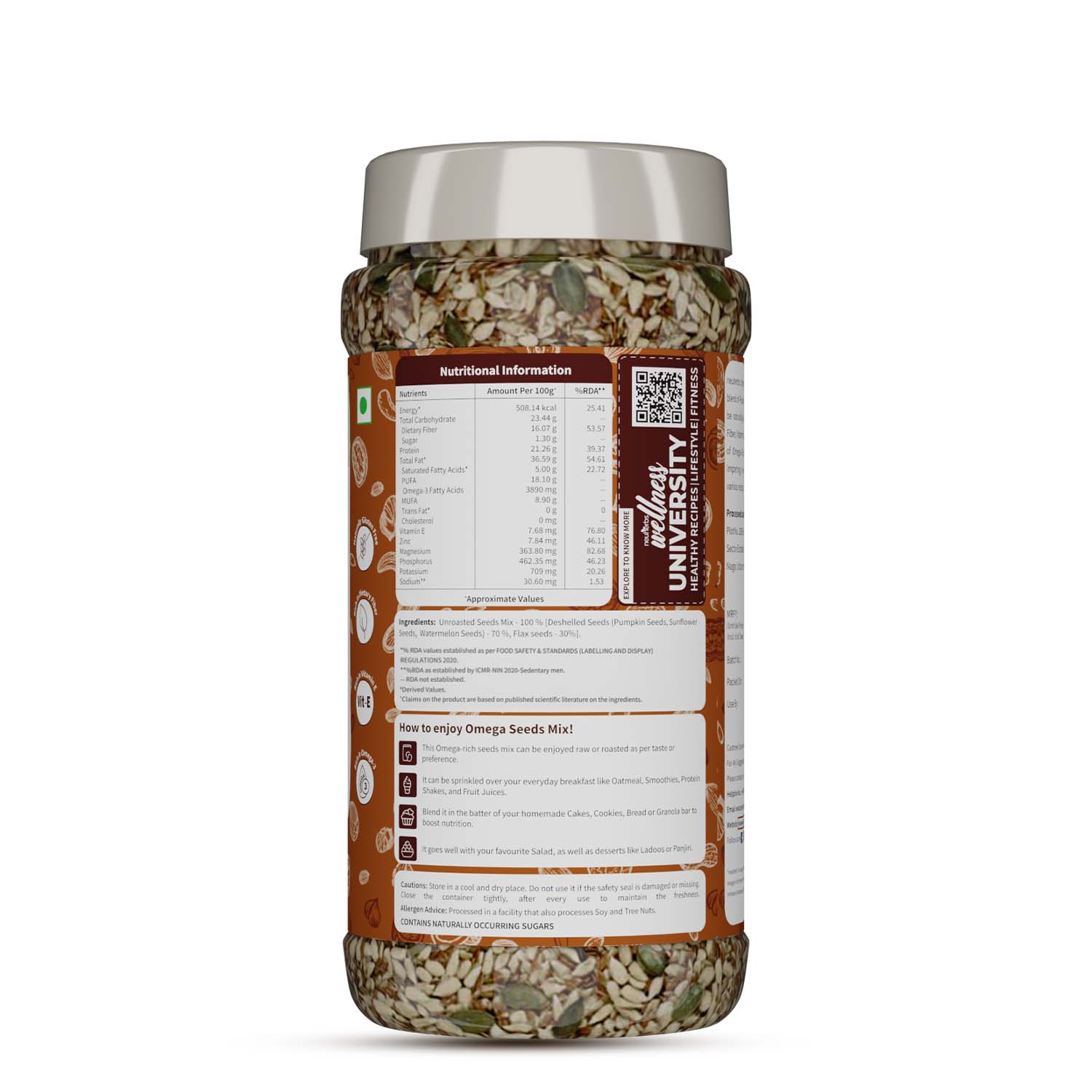 Omega Seeds Mix with richness of Flax, Pumpkin, Watermelon & Sunflower seeds with omega-3, dietary fiber, protein and essential nutrients helpful for Weight Loss, Heart & Good Skin - Image 7