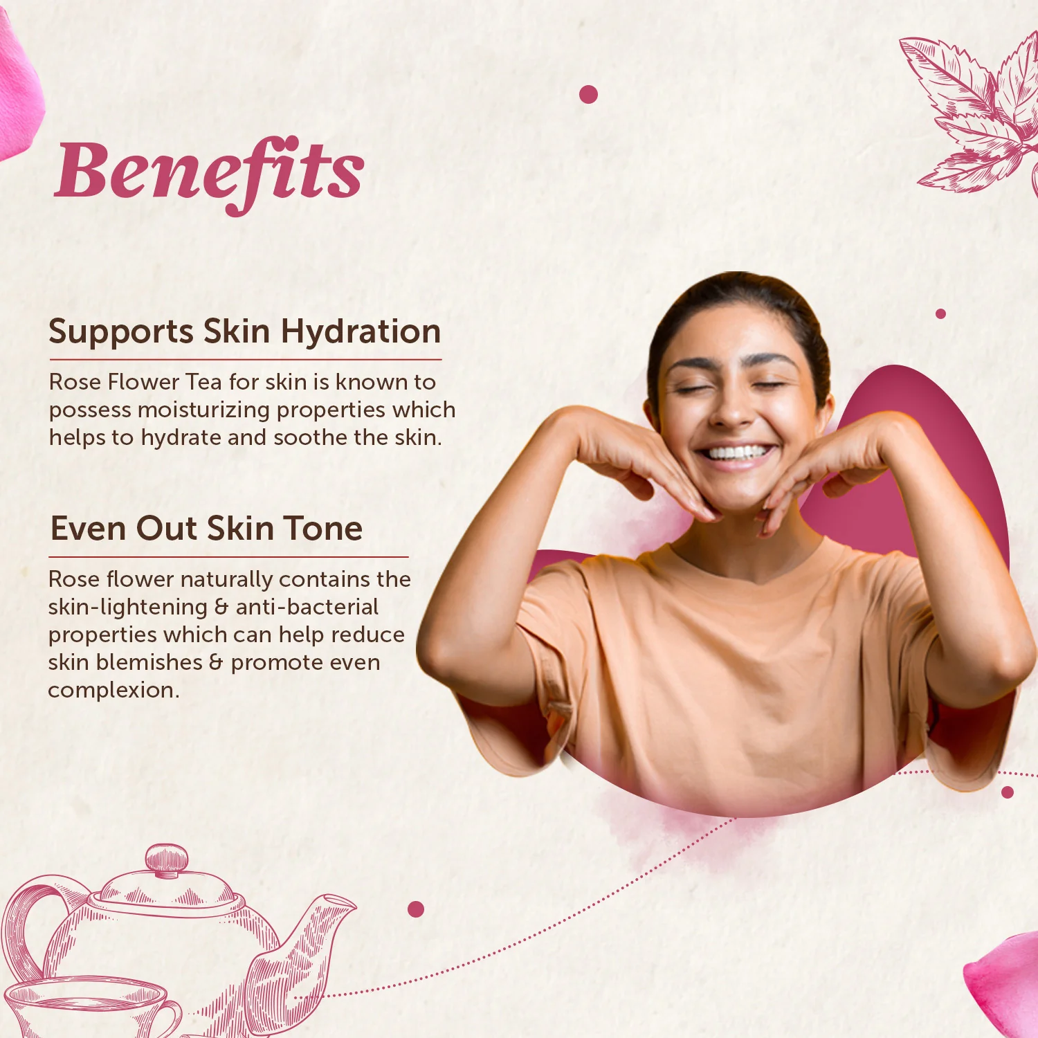 Rose Flower Tea For Glowing Skin, Improves Skin Tone- 50 gm - Image 4