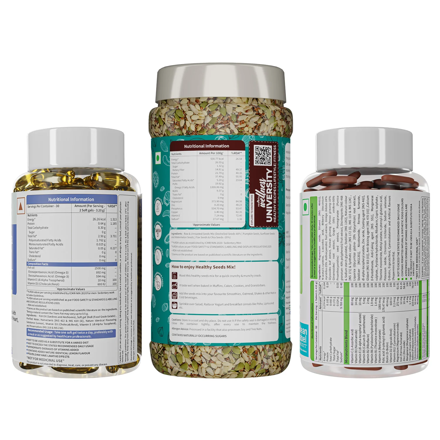 Wellness Pack – 60 Omega Fish Oil, 60 True Multivitamins & 200g Healthy Seeds - Image 2